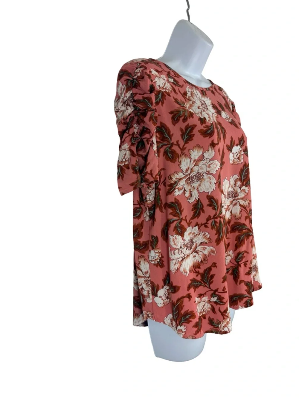 LOFT Floral Blouse Medium Pink Puff Sleeve Boho Cottagecore Top